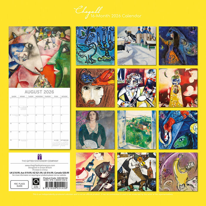 Calendrier 2026 Artiste Marc Chagall Surralisme