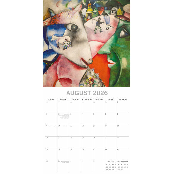 Calendrier Mural 2026 Artiste Marc Chagall 