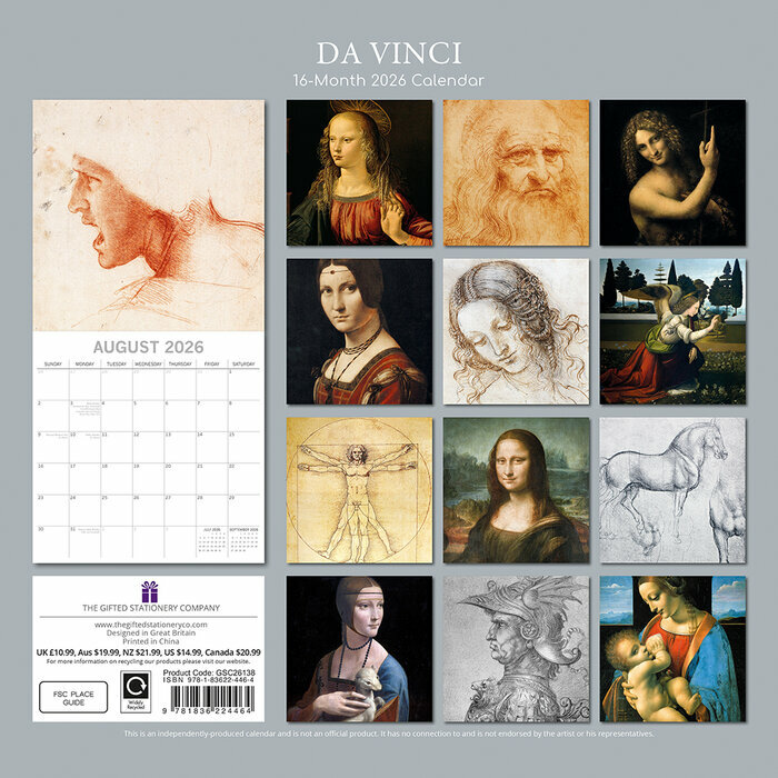 Calendrier 2026 Artiste Lonard De Vinci