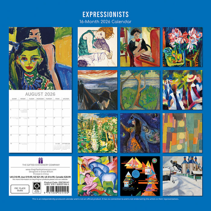 Calendrier papier 2026 Artistes Mouvement Expressionniste