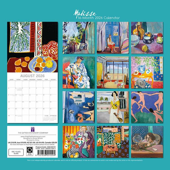 Calendrier 2026 Artiste Henri Matisse