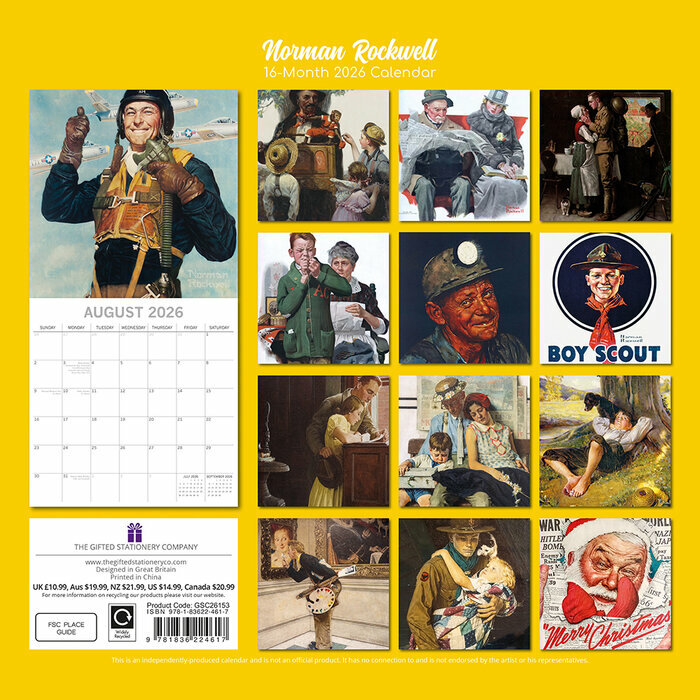 Calendrier 2026 Artiste Norman Rockwell Saturday Evening Post