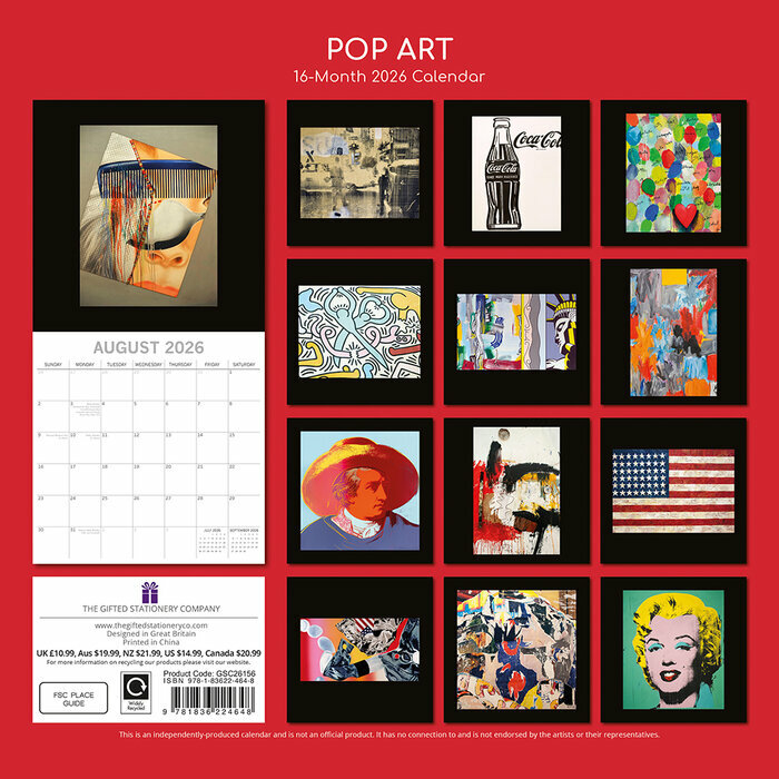 Calendrier 2026 Artiste Pop art