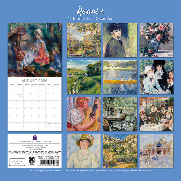 Calendrier 2026 Artiste Auguste Renoir