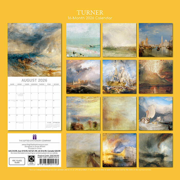 Calendrier 2026 Artiste William Turner