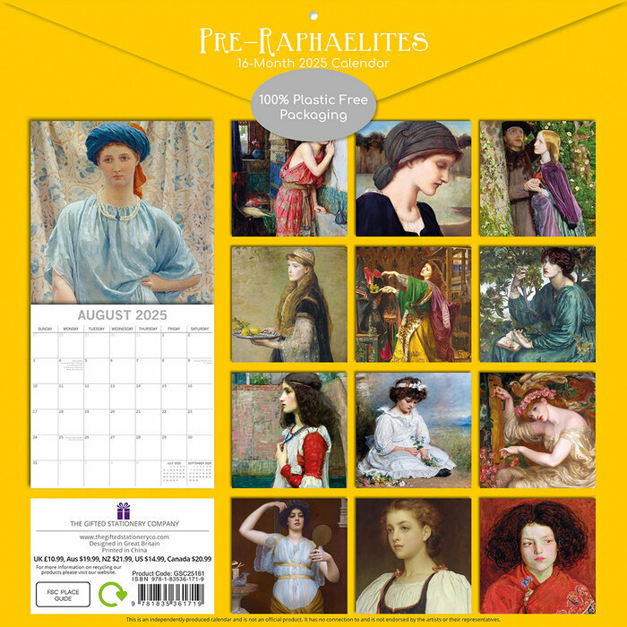 Calendrier papier  2025 Artistes Mouvement Pre-Raphaelites
