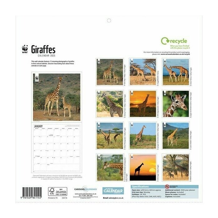 Calendrier papier 2025 Girafe Safari WWF
