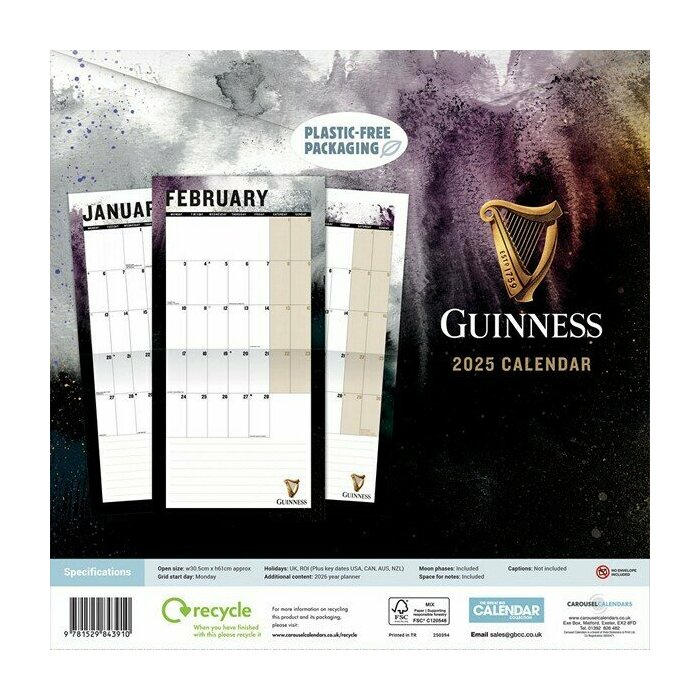 Calendrier Papier 2025 Bire Irlandaise Guinness 