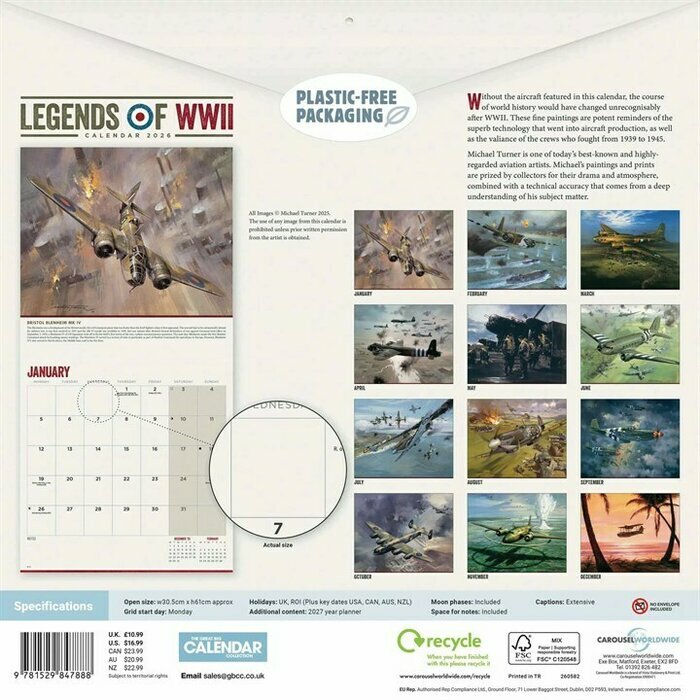 Calendrier Papier 2025 Avions Emblmatiques Seconde Guerre Mondiale