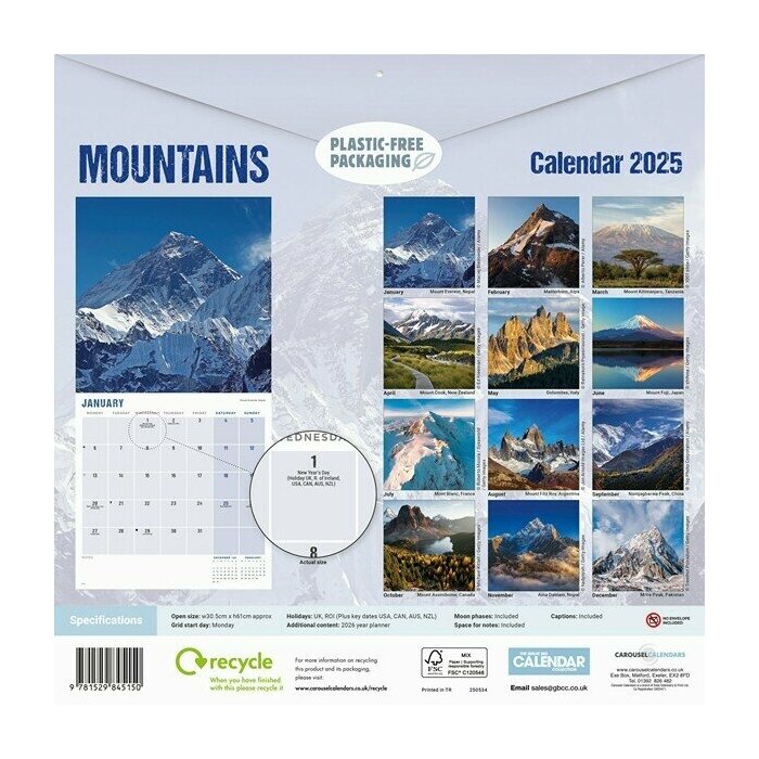Calendrier Papier 2025 Plus Belles Montagnes du Monde