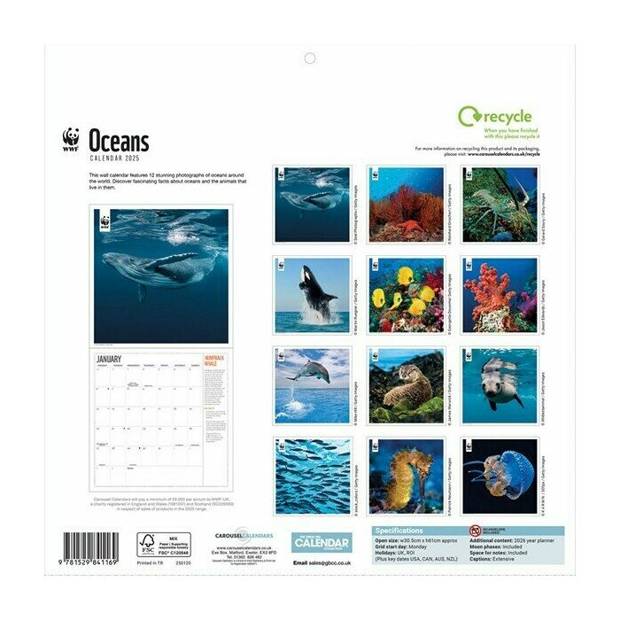 Calendrier Papier 2025 Ocan et Vie Sous Marine WWF