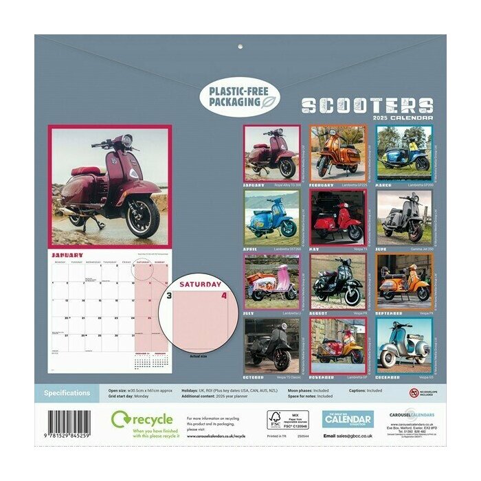 Calendrier Papier 2026 Scooters Vintage Rétro