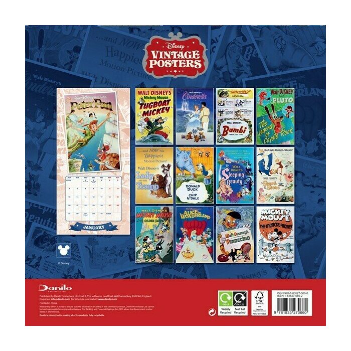 Calendrier Papier 2025 Affiches Disney Vintage
