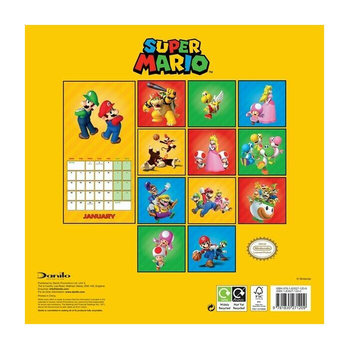 Calendrier papier 2025 Super Mario Jeux Vidéo