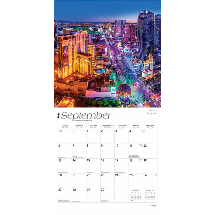 Calendrier papier 2026 Las Vegas Etats-Unis