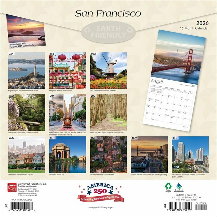 Calendrier Papier 2025 San Francisco Etats-Unis