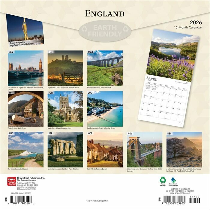 Calendrier Papier 2025 Angleterre et Campagne Anglaise