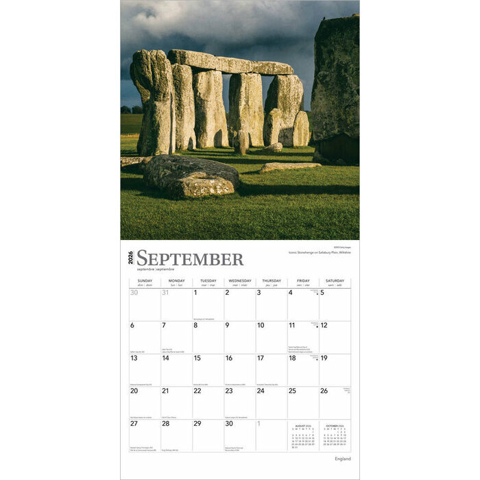 Calendrier 2025 Angleterre et Campagne Anglaise