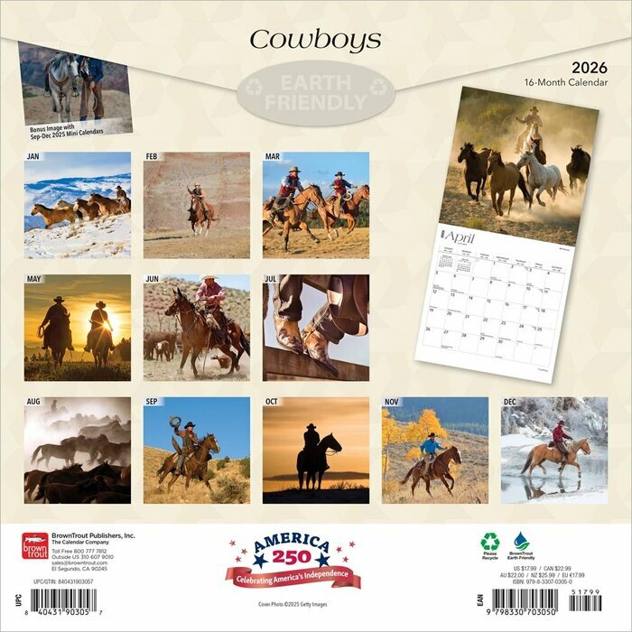 Calendrier Mural 2026 CowBoys Américains