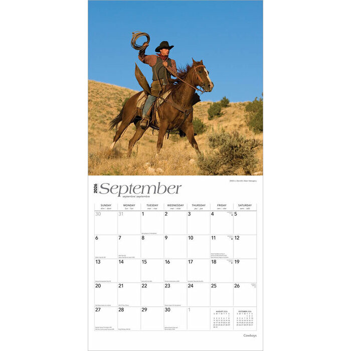Calendrier papier 2026 CowBoys Américains