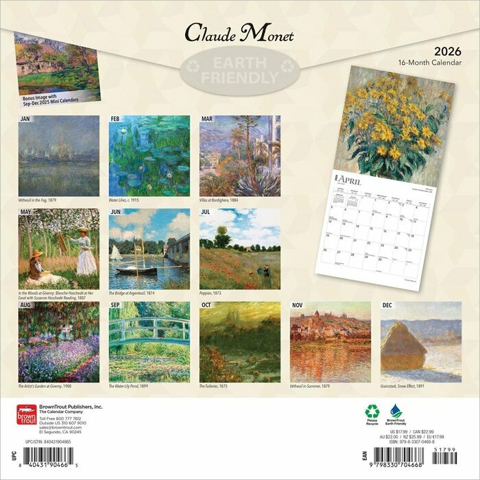 Calendrier 2026 Impressionniste Claude Monet