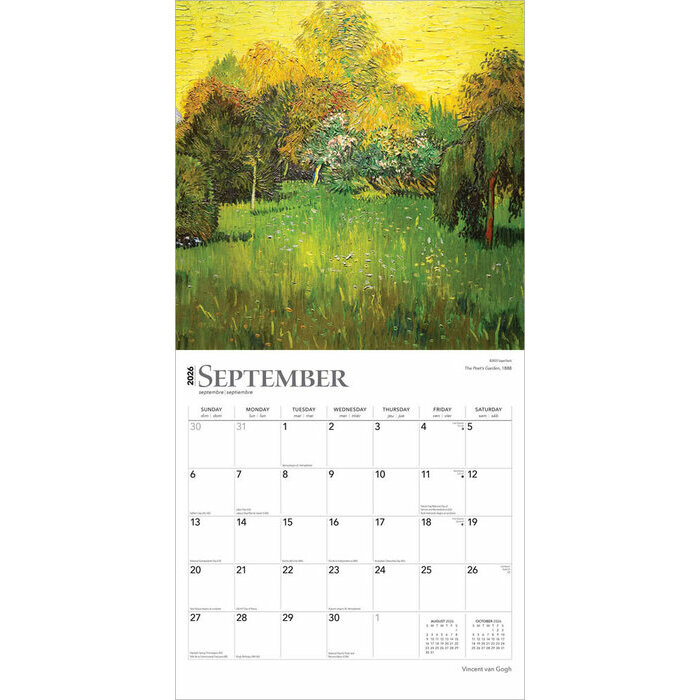 Calendrier papier 2026 Art Vincent Van Gogh