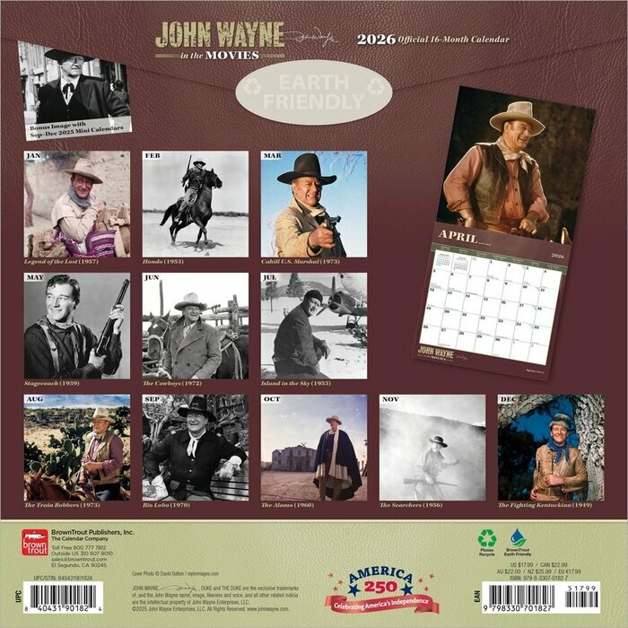Calendrier Papier 2025 John Wayne dans ses Flims Western