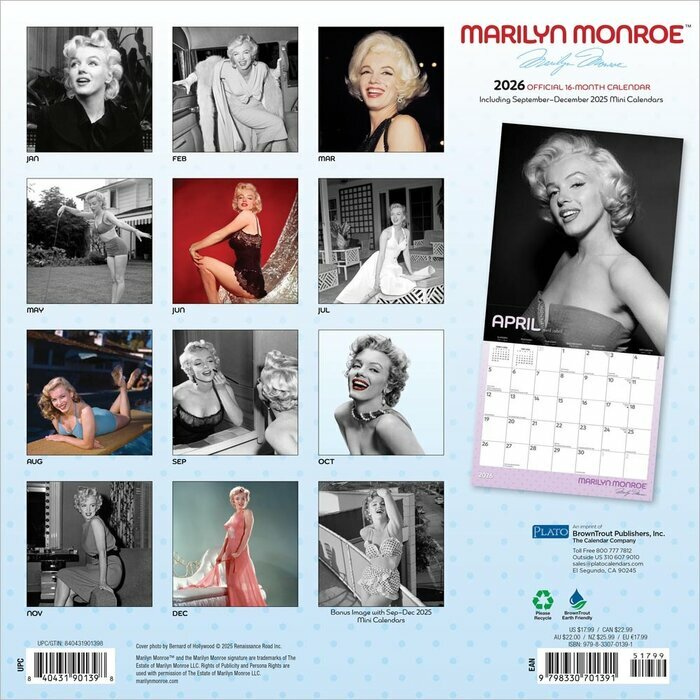 Calendrier Papier 2025 Star Iconique Marilyn Monroe