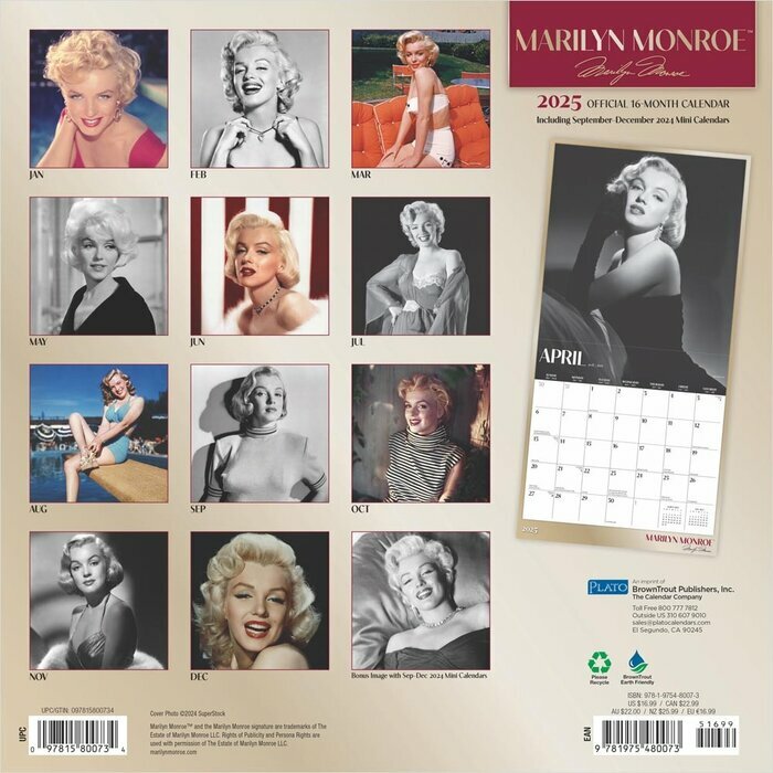 Calendrier Papier 2025 Star Iconique Marilyn Monroe