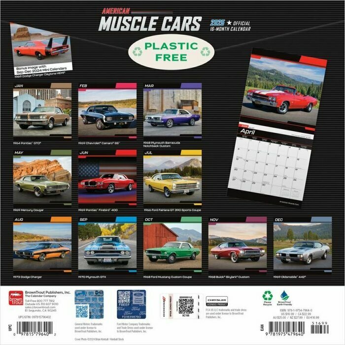 Calendrier Papier 2025 Voitures Américaines Musclées Racées