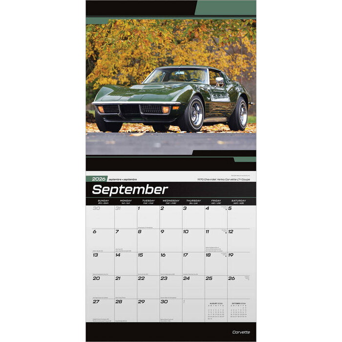Calendrier papier 2026 Voitures Chevrolet Corvette