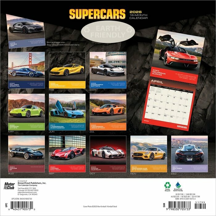 Calendrier Papier 2025 Voitures de Rve Supercars 