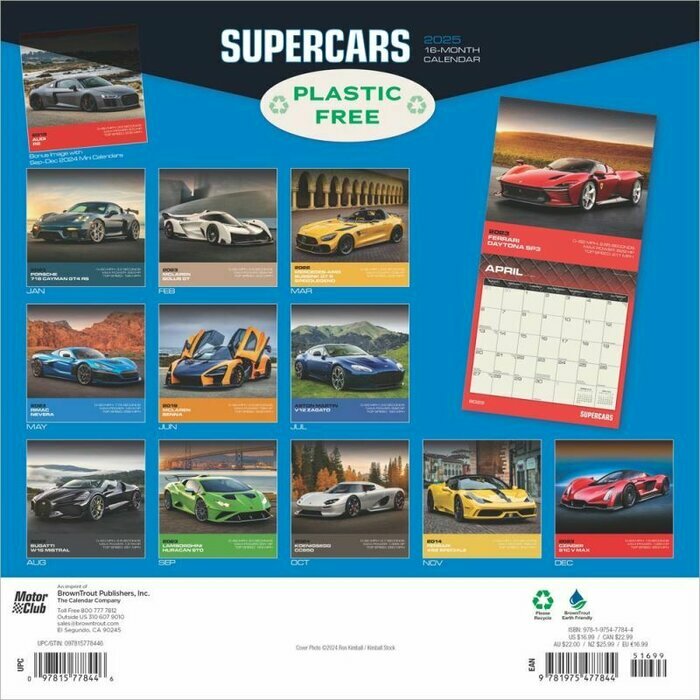 Calendrier Papier 2025 Voitures de Rêve Supercars 