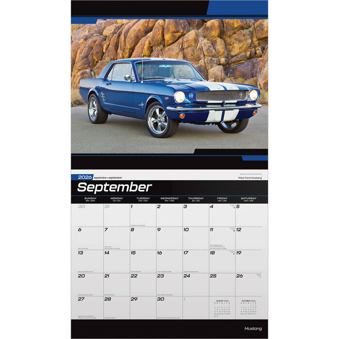 Calendrier Mural papier 2026 Voiture Mustang