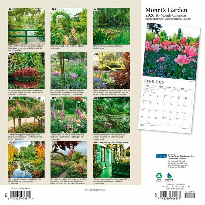 Calendrier Papier 2025 Jardins de Claude Monet Giverny