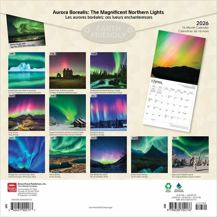 Calendrier Papier 2025 Magnifiques Aurores Borales