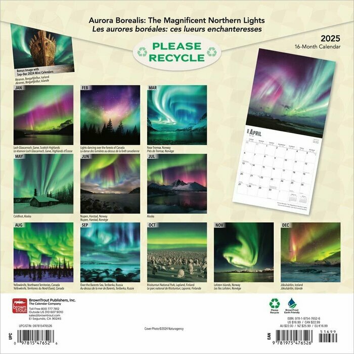 Calendrier Papier 2025 Magnifiques Aurores Boréales