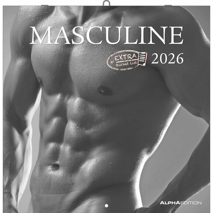 Calendrier Mural 2026 Corps Homme Sexy nu noir et blanc