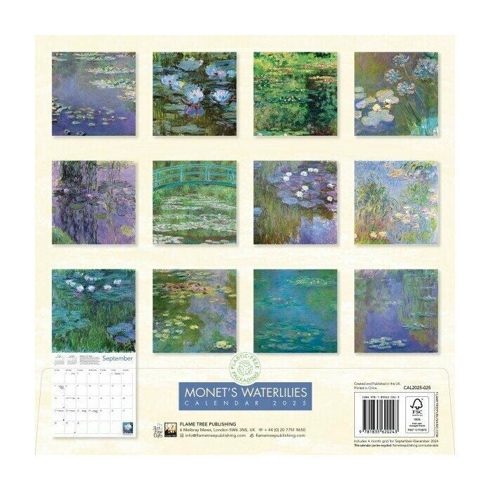 Calendrier Papier 2025 Collection de Nymphéas de Claude Monet