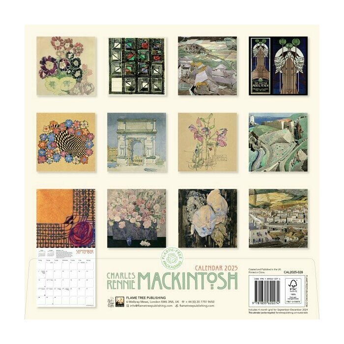 Calendrier ¨Papier 2025 Charles Rennie Mackintosh 