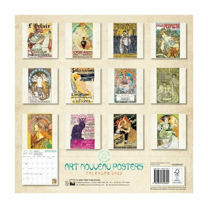 Calendrier Papier 2025 Art Nouveau Affiches Publicitaires Mucha Grasset