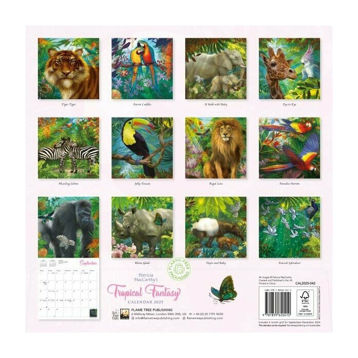 Calendrier Papier 2025 Dessins Animaux Sauvages Tropicaux