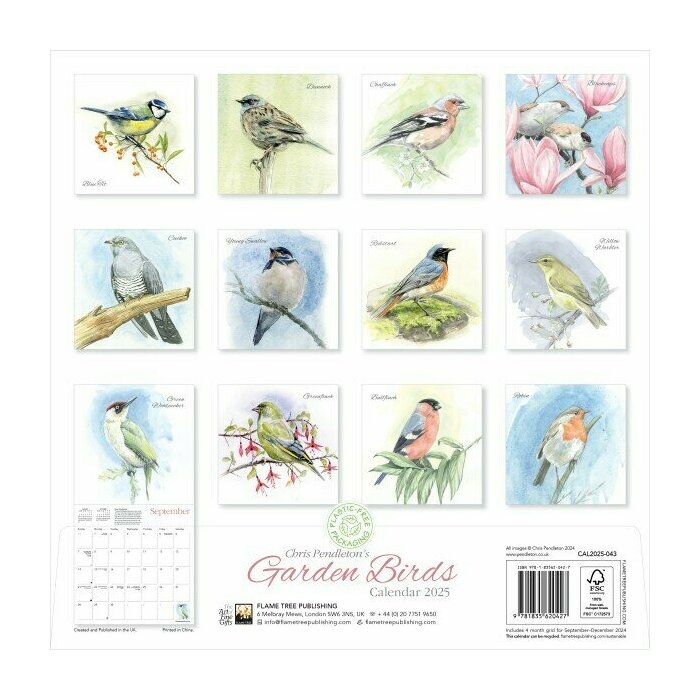Calendrier Papier 2025 Dessins Oiseaux du Jardin Chris Pendleton