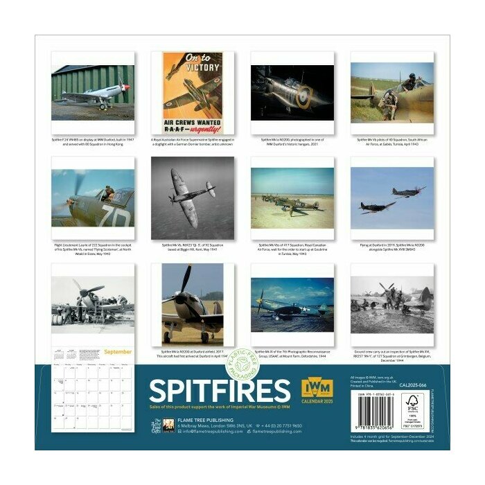 Calendrier Papier 2025 Avions Spitfires Emblmatiques Militaires