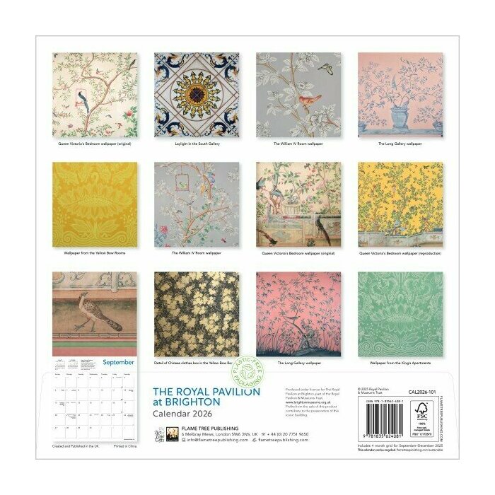 Calendrier papier 2026 Art Chinois Dragons Oiseaux Pavillon Brighton