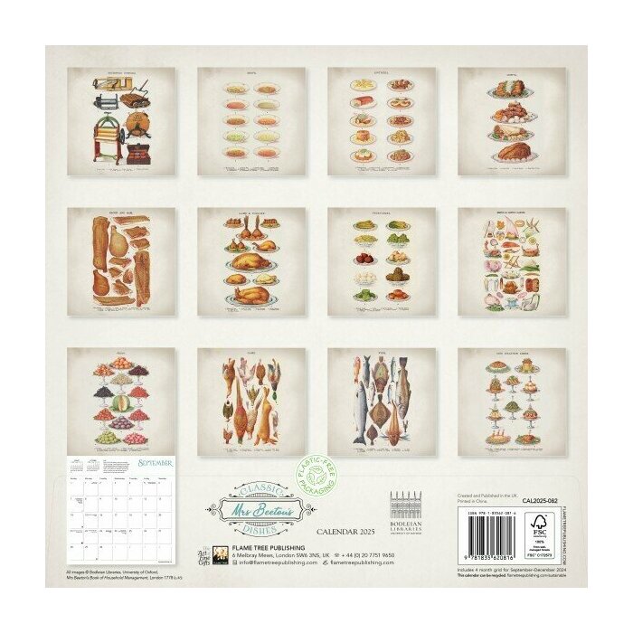 Calendrier papier 2025 Dessins Rétro Pâtisserie et Cuisine Mrs Beeton