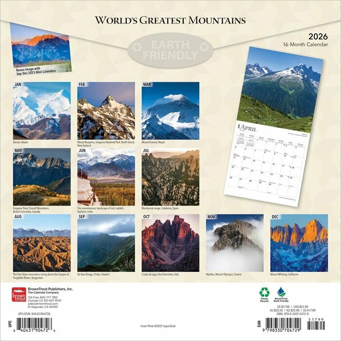 Calendrier papier  2025 Les Plus Belles Montagnes du Monde