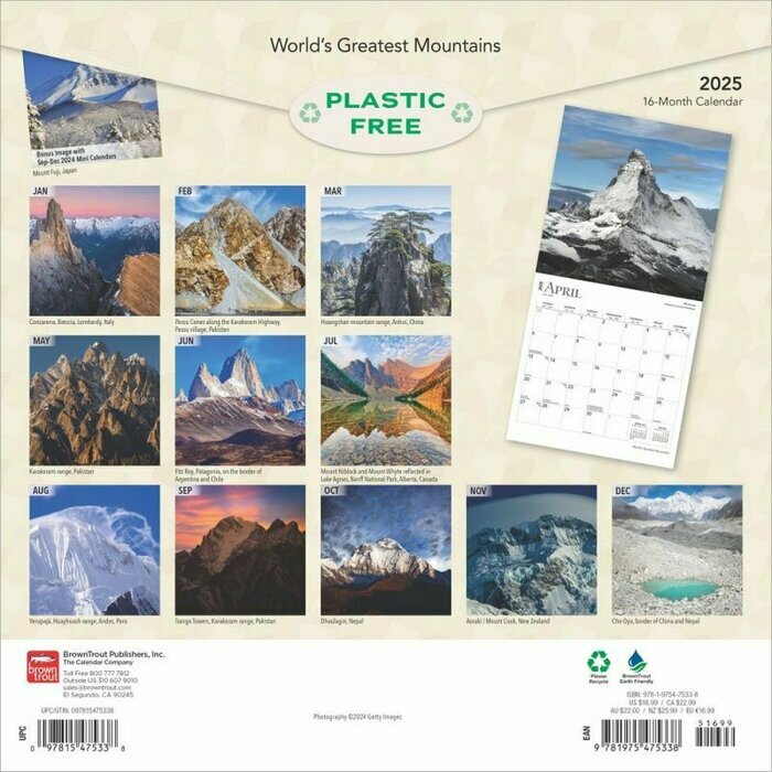 Calendrier papier 2025 Les Plus Belles Montagnes du Monde