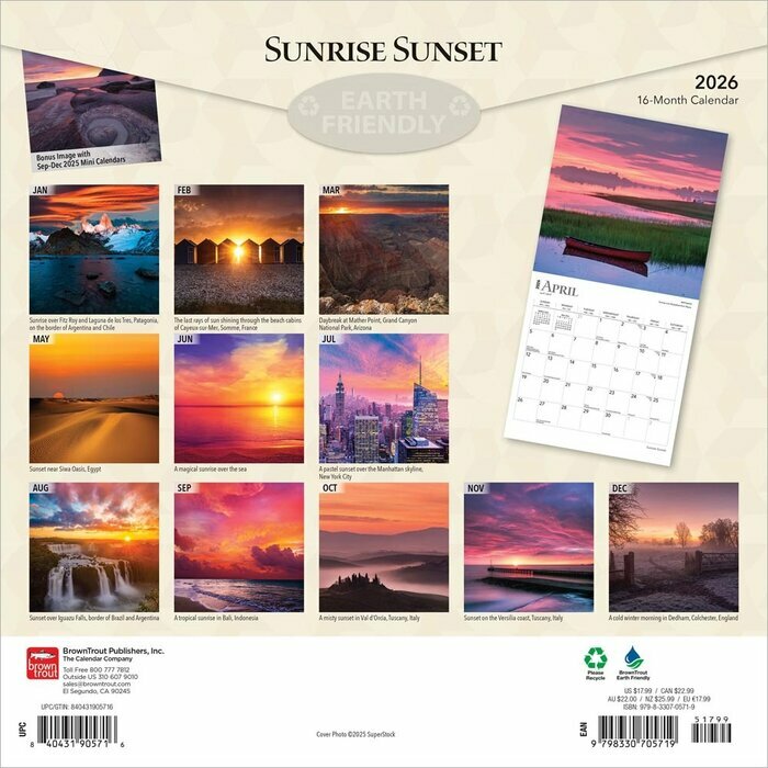 Calendrier Papier 2025 Paysages au Soleil Couchant et Levant