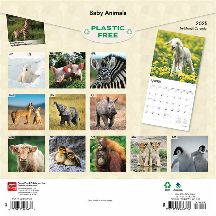 Calendrier Papier 2025 Animaux Bébés Attendrissants 